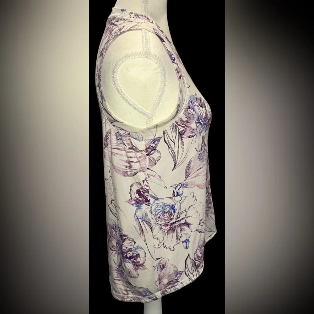 Calia by Carrie Underwood Purple Floral High Neck Sleeveless Tank Top Size Small